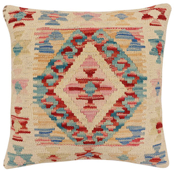 handmade Traditional Pillow Rust Blue Hand-Woven SQUARE 100% WOOL Hand woven turkish pillow2' x 2'